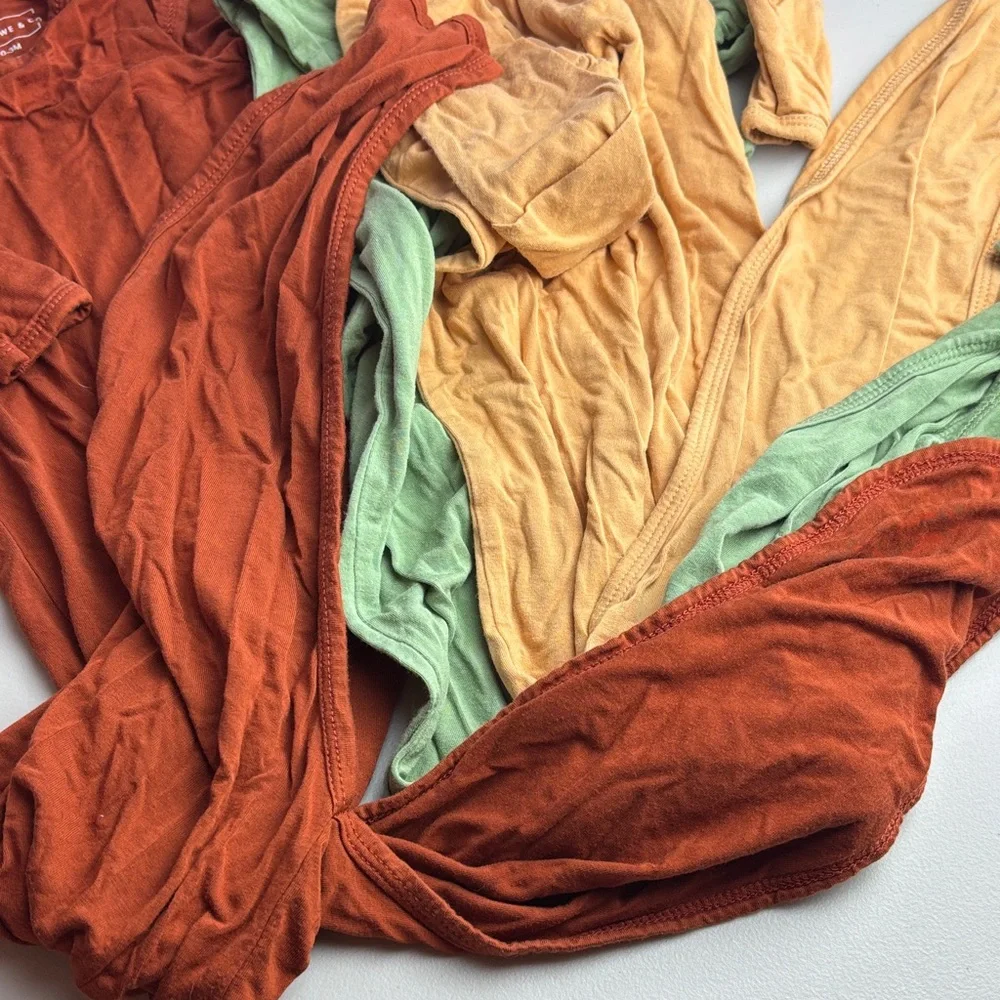 Like New Lot Bundle Set of Three Long Sleeve Bamboo Kimono Pajamas Earth Tones
